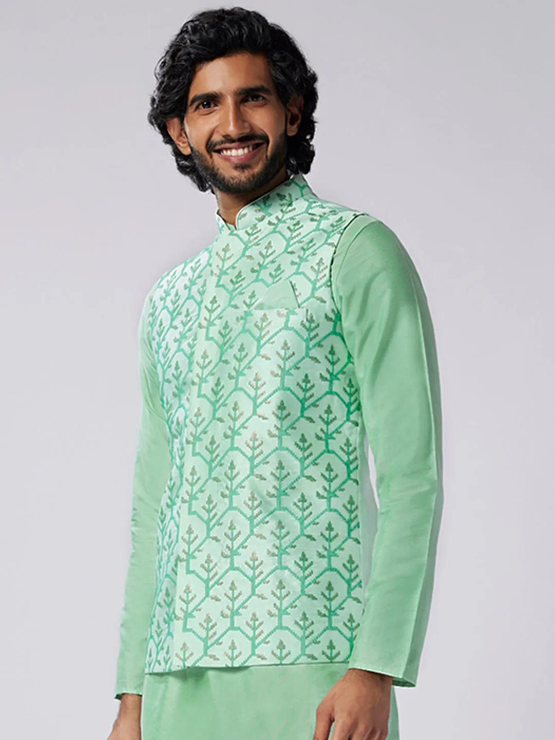 Men's Sea Green Nehru Jacket (Set of 1)