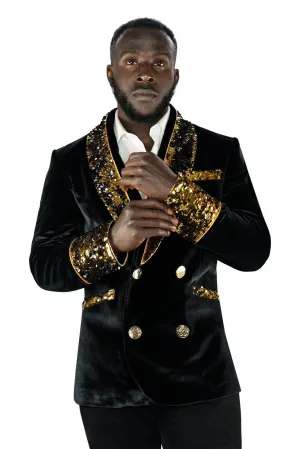 Mens Velvet Smoking Jacket - Gold