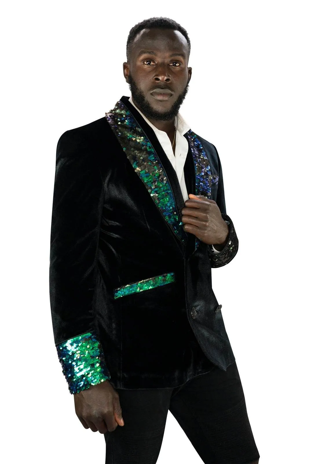 Mens Velvet Smoking Jacket - Iridescent Green