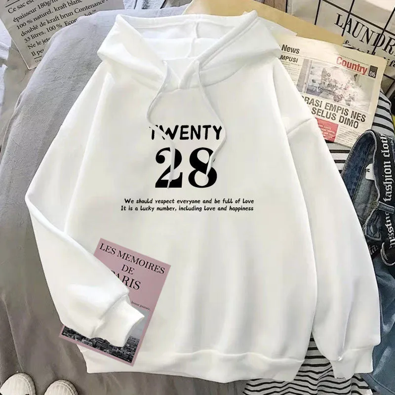 METAVERSMALL Hooded sweater women's white autumn and winter new letters fresh and sweet long-sleeved jacket student loose top trendy