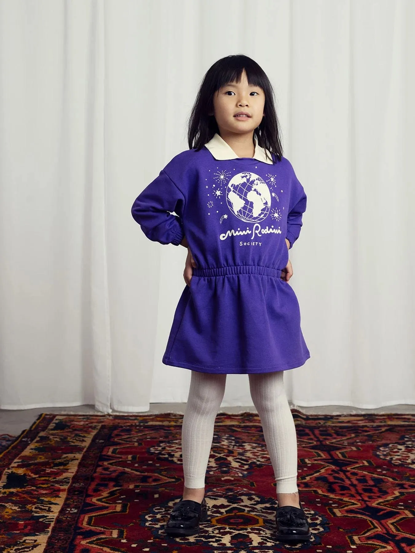 Mini Rodini Girls Society Sweater Dress in Purple