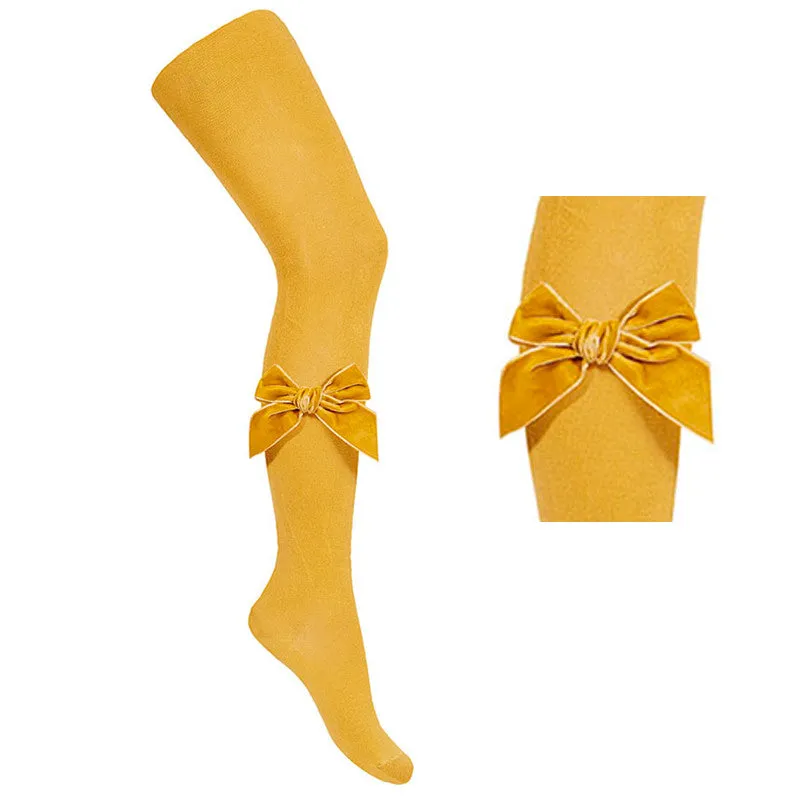 Mustard Velvet Bow Tights