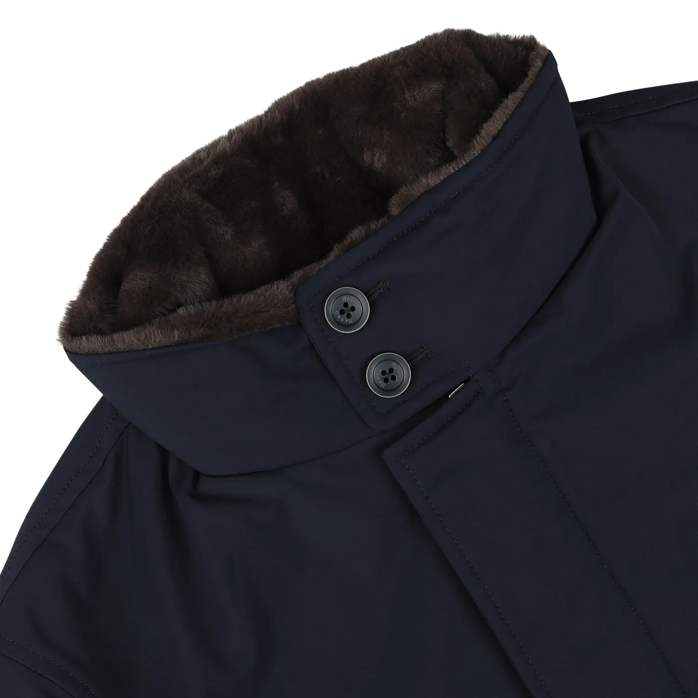 Navy Blue Faux Fur Lined Nylon Car Coat