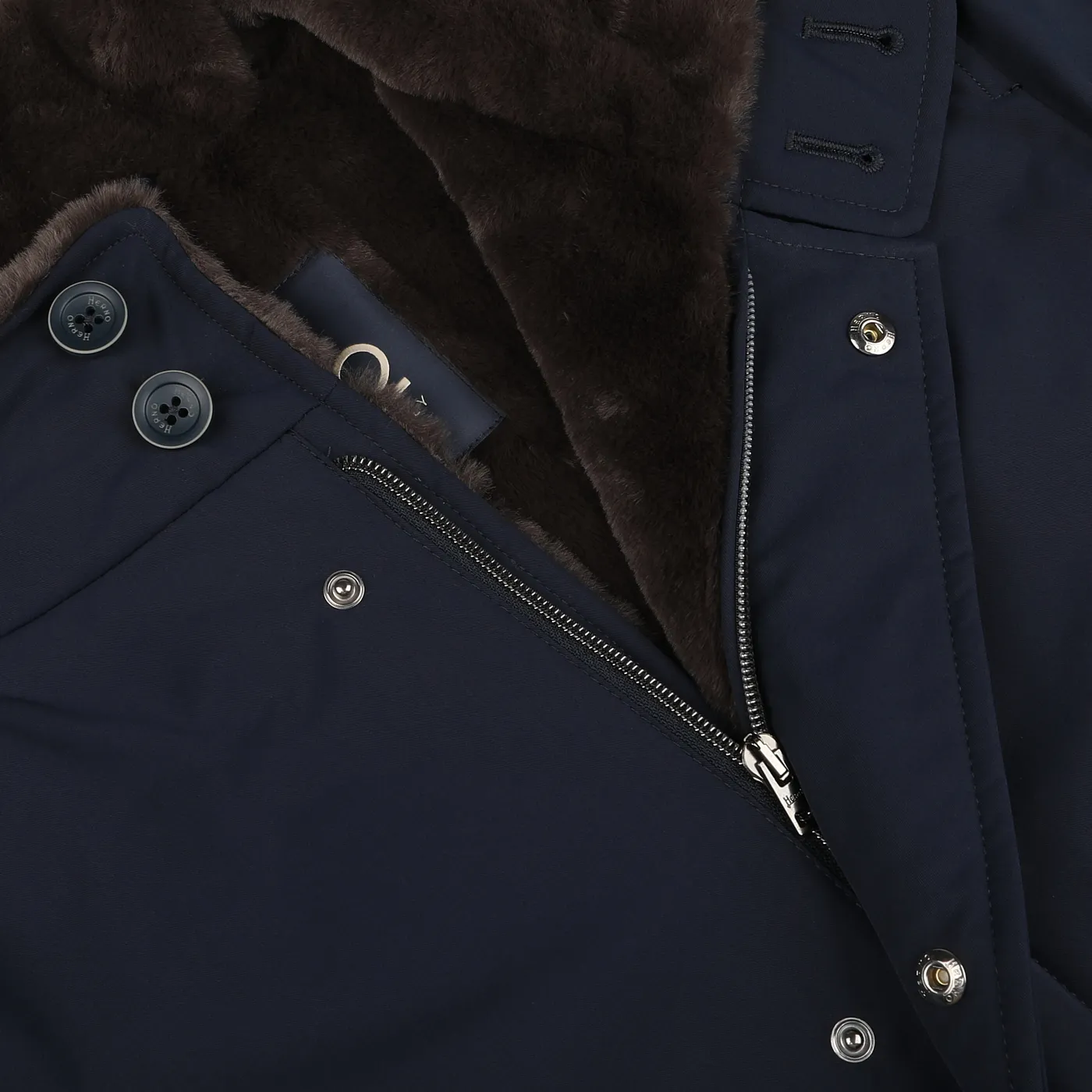 Navy Blue Faux Fur Lined Nylon Car Coat