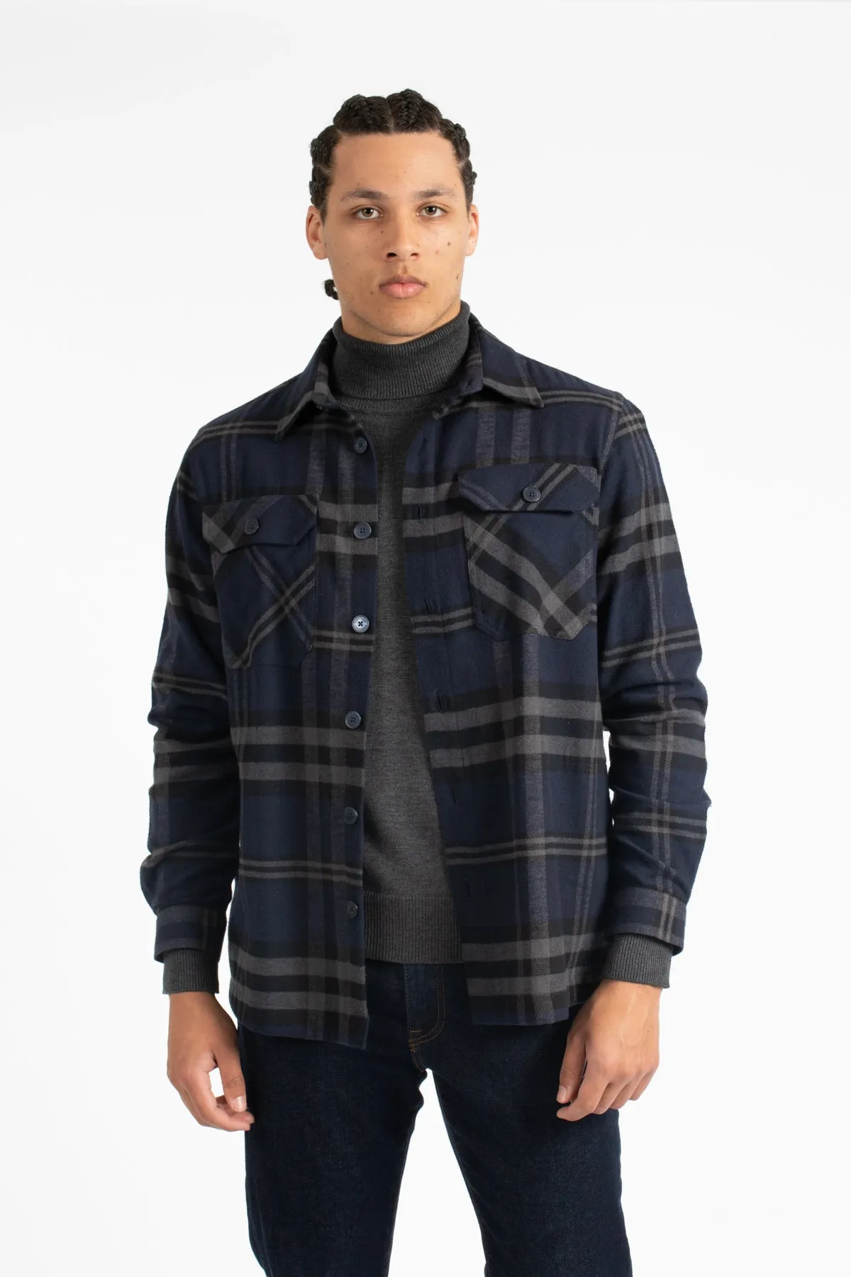 Navy Check Overshirt Jacket