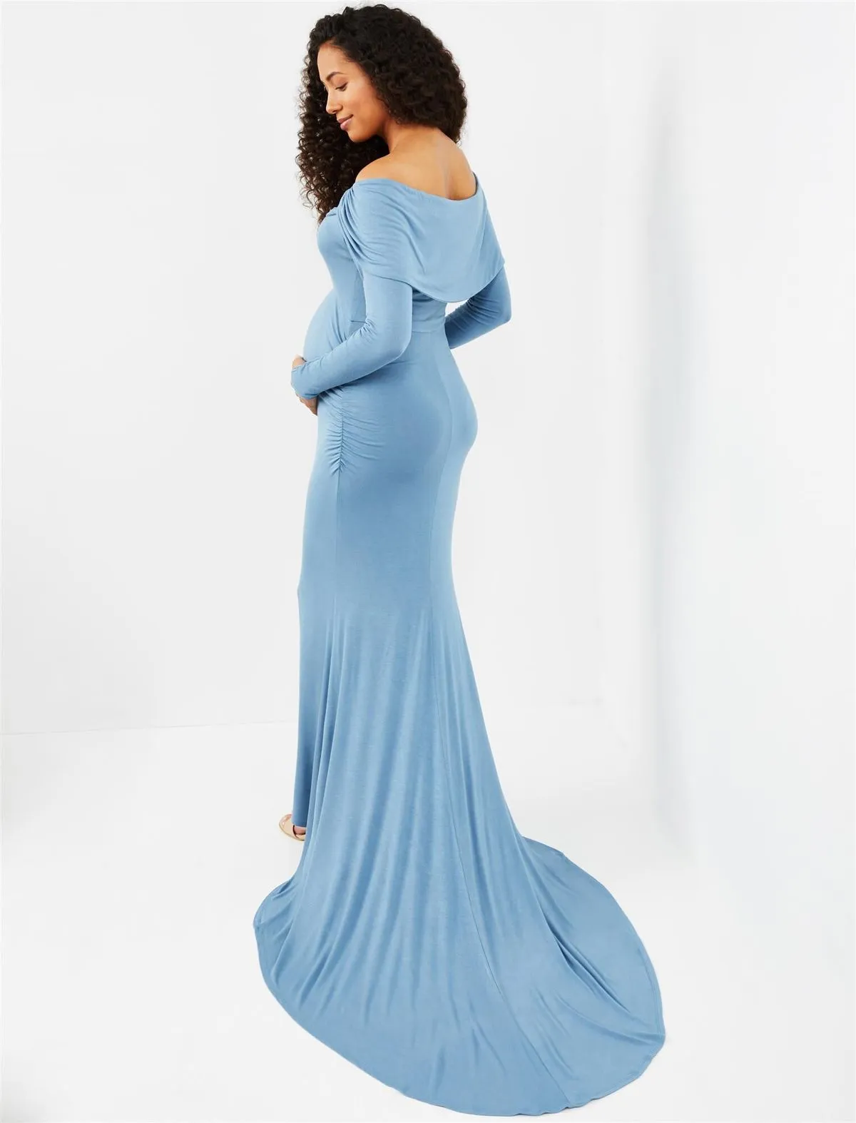 Off The Shoulder Maternity Maxi Dress in Blue