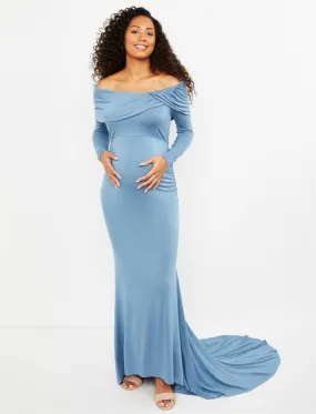 Off The Shoulder Maternity Maxi Dress in Blue