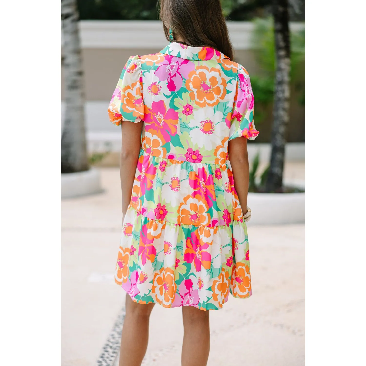 One Step At A Time Pink Floral Puff Sleeve Babydoll Dress