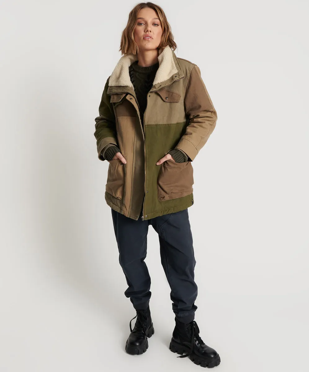 ONE TEASPOON Womens Khaki Patchworked Defender Coat - Khaki