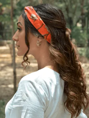 Orange Hand Block Print Bandana