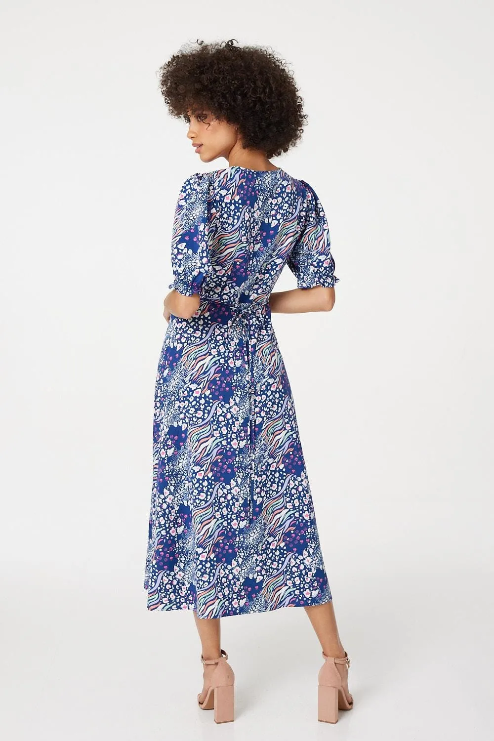 Patchwork Print Midi Tea Dress