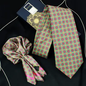 Peluche Aqua Bloom Green Broad Neck Tie & Pocket Square Set for Men