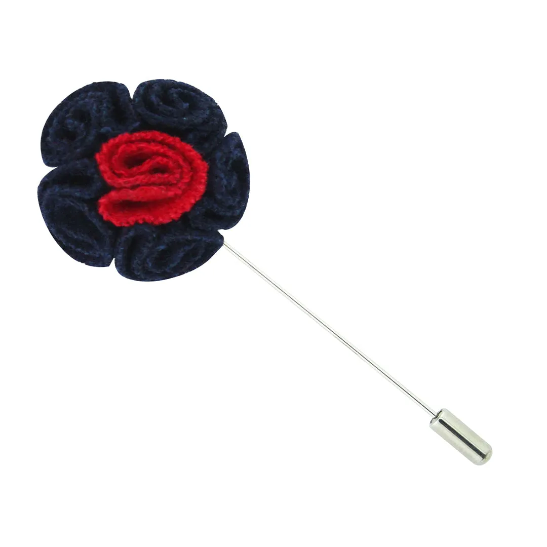 Peluche Blossoming Style Navy Blue & Red Colored Brooch / Lapel Pin for Men