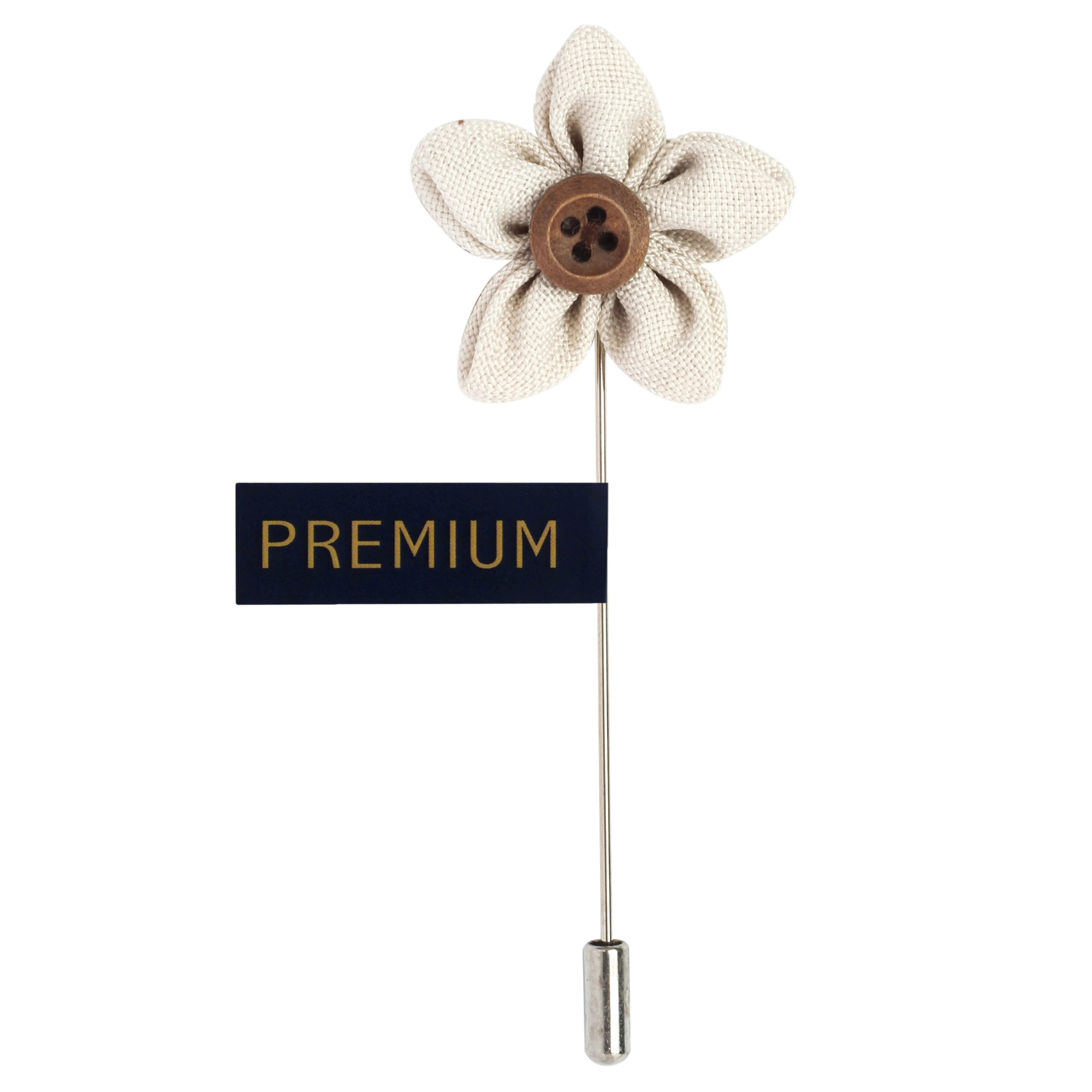 Peluche Brown Button Flower Cream Brooch Lapel Pin