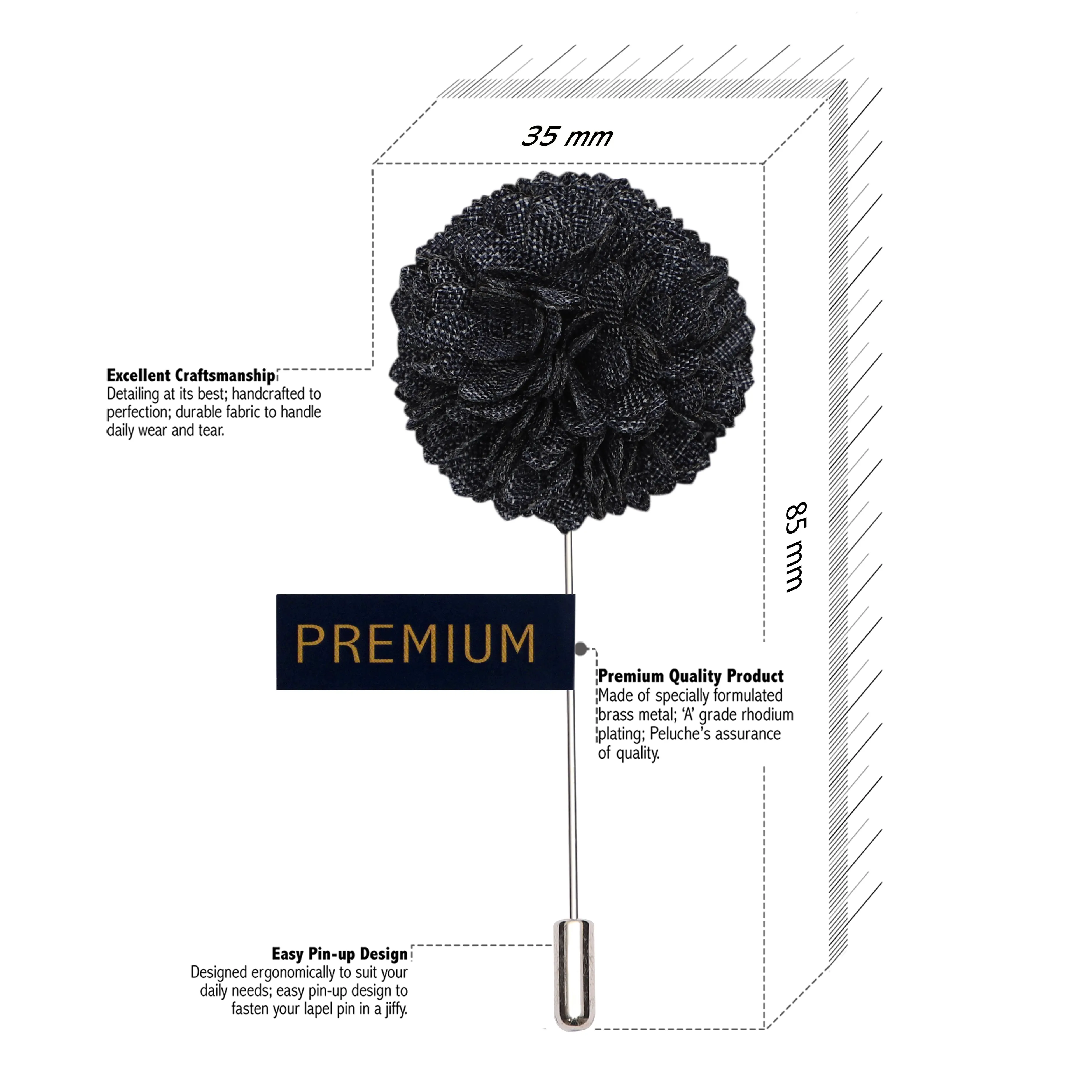 Peluche Classy Black Brooch For Men