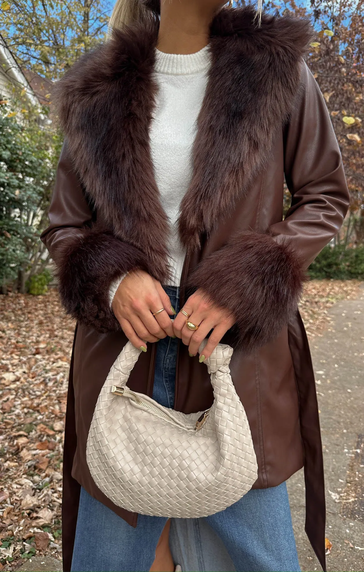 Penny Lane Coat ~ Cocoa Faux Leather with Faux Fur