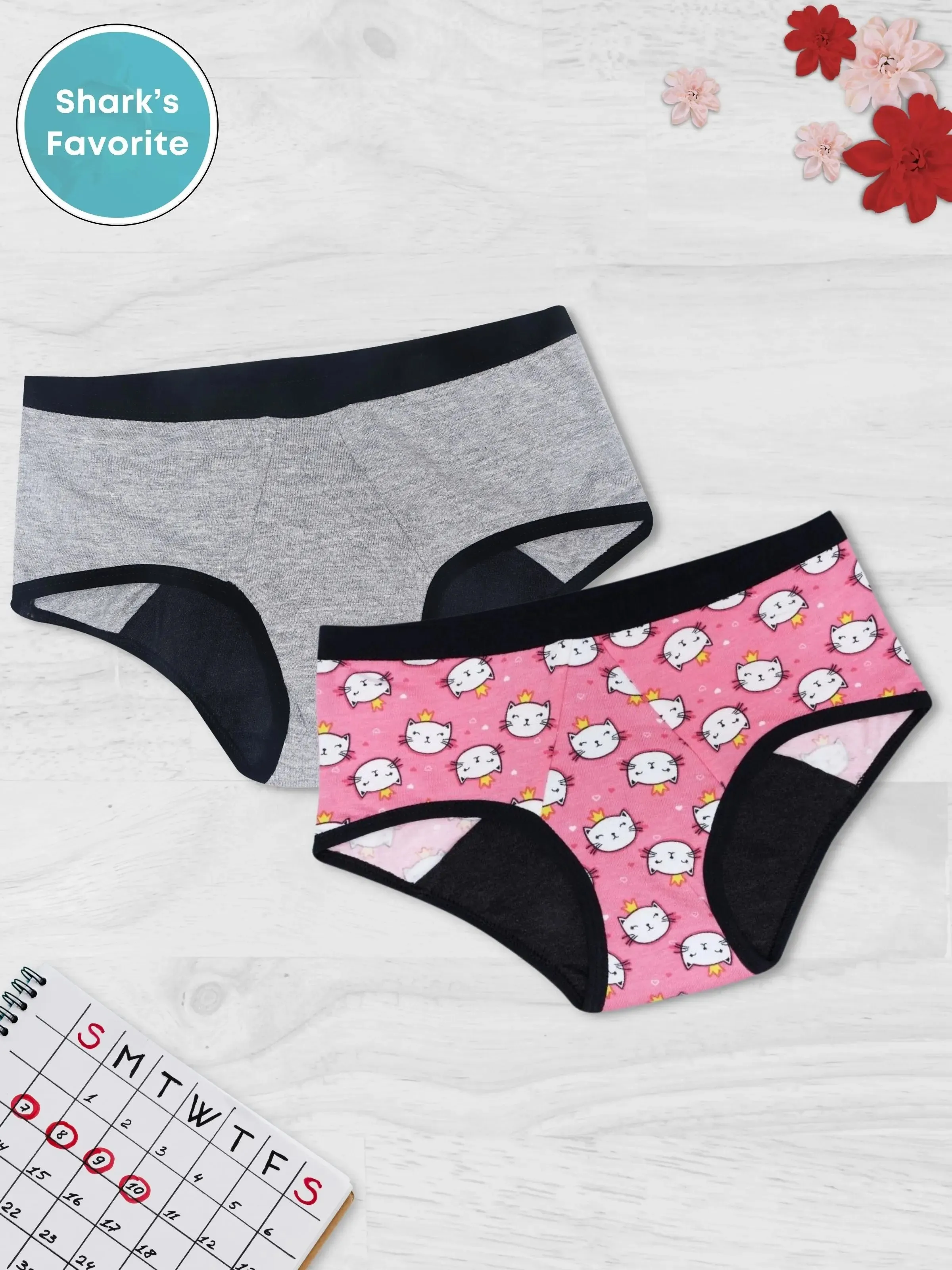 Period Panties | No Pad Needed | Rash Free | Leakproof | Reusable | Grey & Cat Print Period Panty