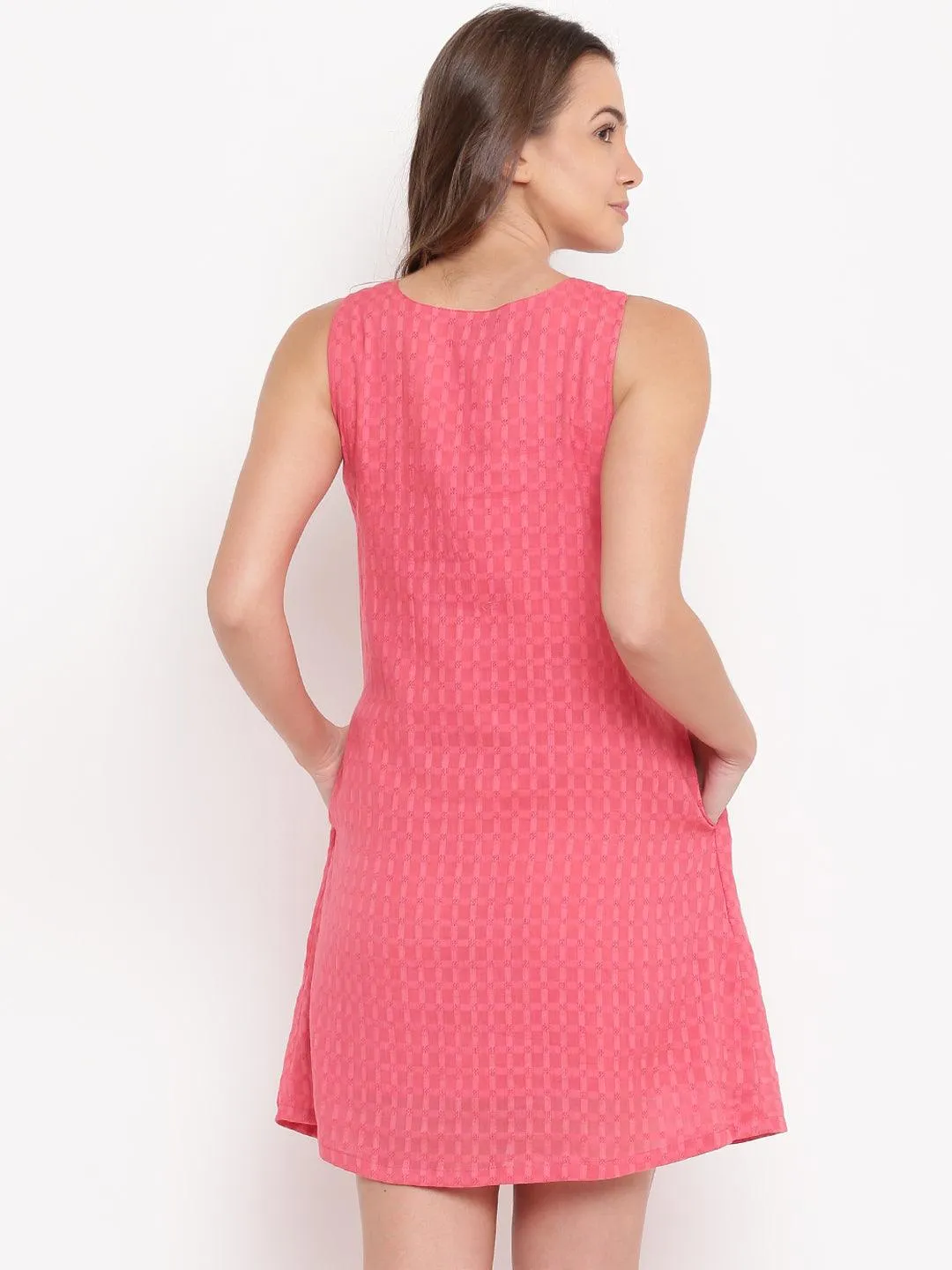 Pink Grid Gathered Dress