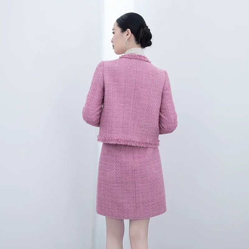 Pink Tweed V Neck Short Coats