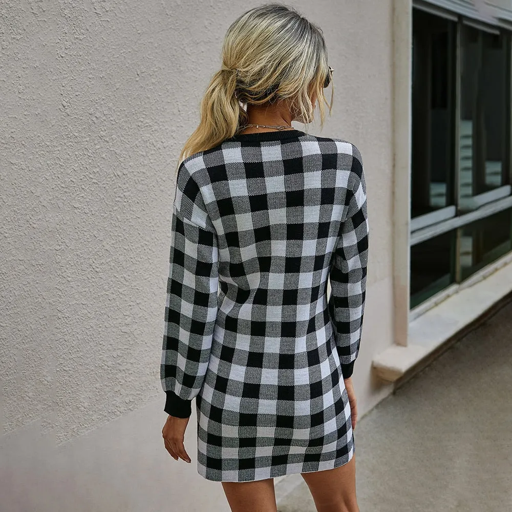 Plaid Knit Sweater Dress