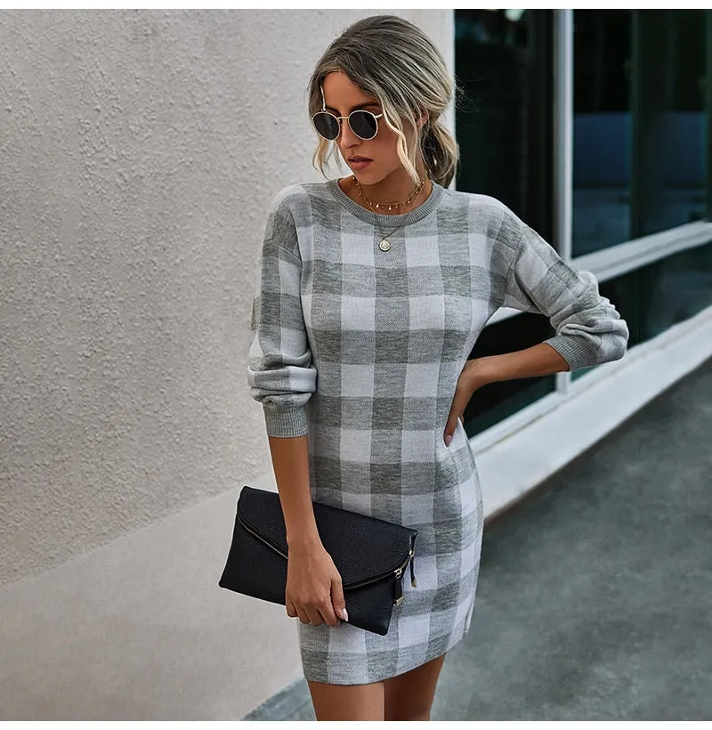 Plaid Knit Sweater Dress