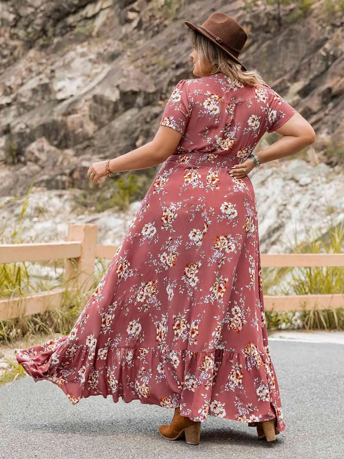 Plus Size Floral Ruffle Beach Maxi Dress