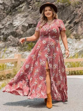 Plus Size Floral Ruffle Beach Maxi Dress