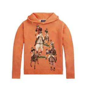 Polo Ralph Lauren Long Sleeve Wool (Spectrum Orange) Horsemen Print Hooded Sweatshirt 710917391001