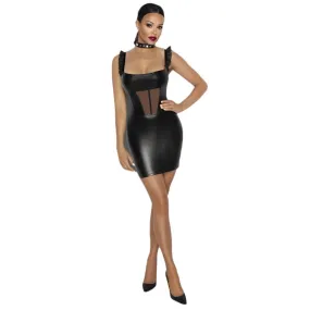 Power Wetlook Short Dress w Front Tulle Inserts