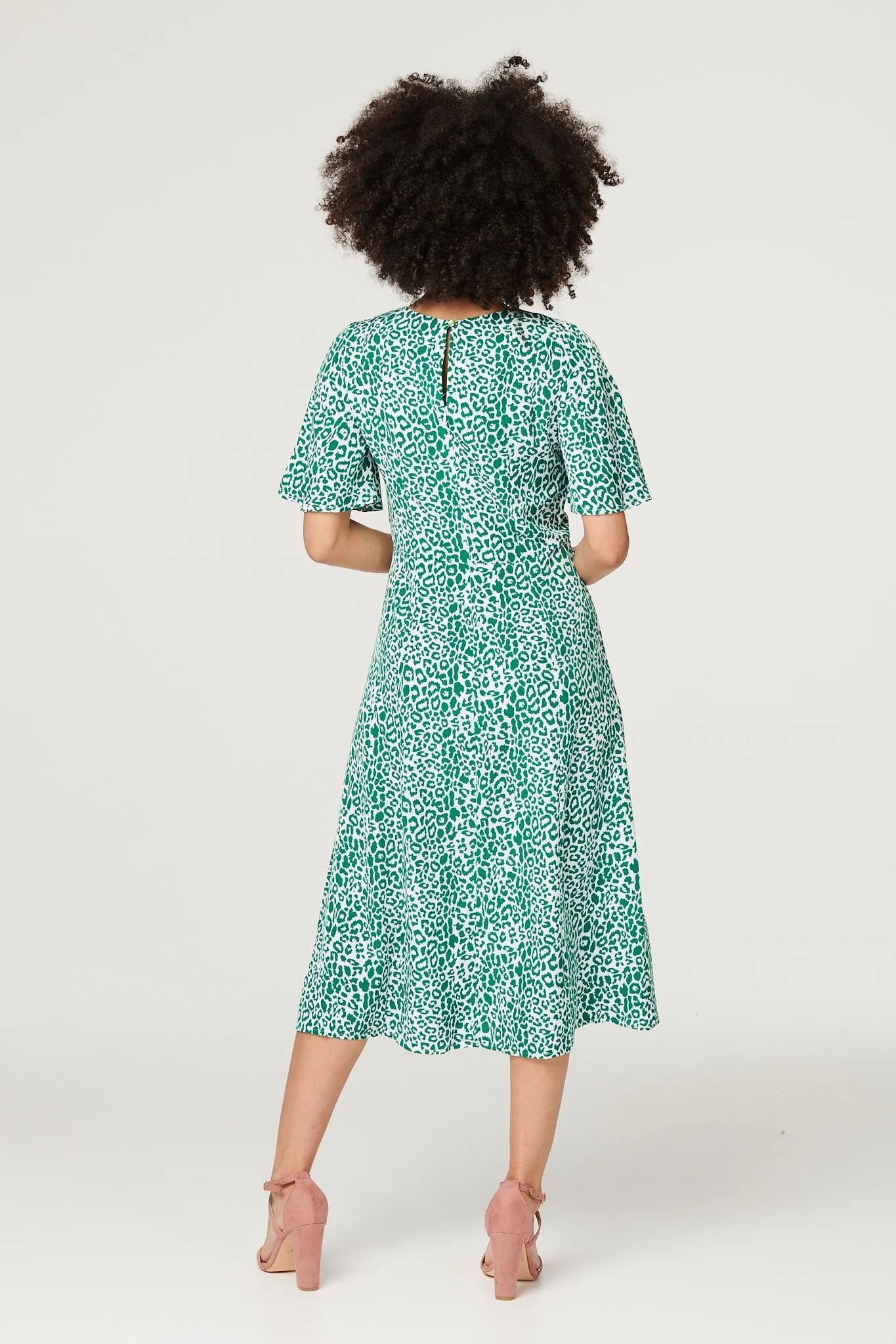 Printed Angel Sleeve Tea Dress