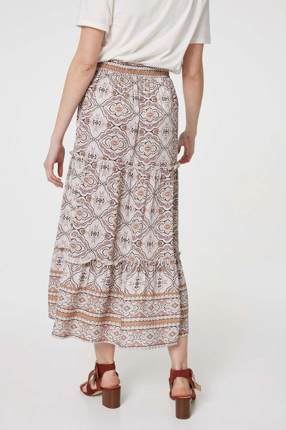 Printed Drawstring Waist Maxi Skirt