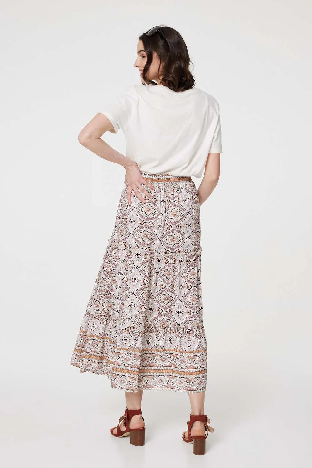 Printed Drawstring Waist Maxi Skirt