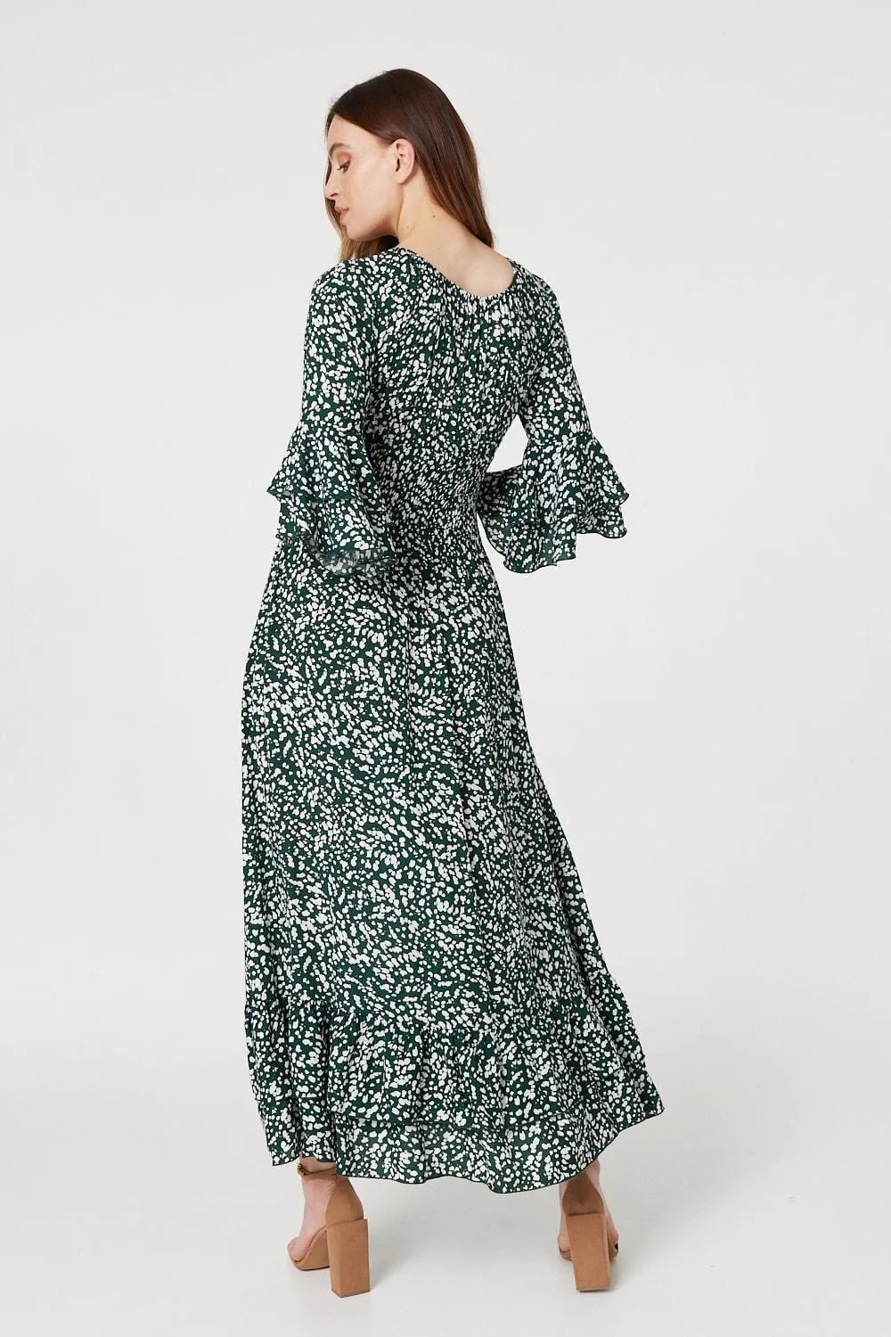 Printed Flare Sleeve Maxi Dress