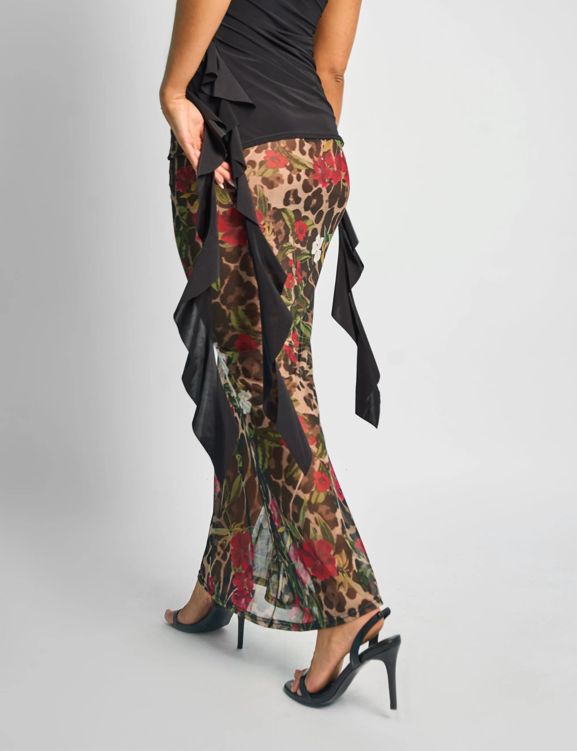 Printed Mesh Maxi Skirt Multi