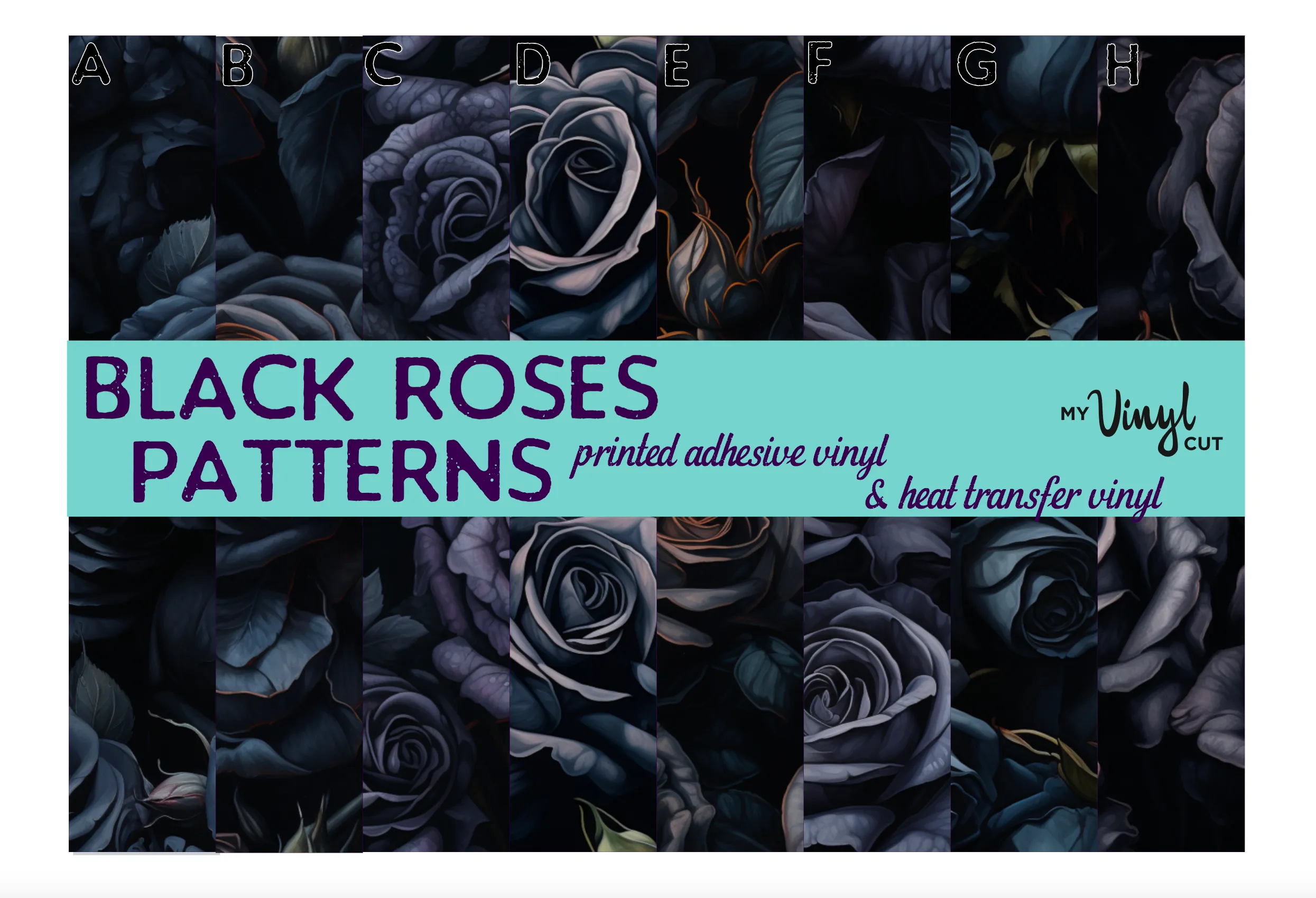 Printed Vinyl & HTV Black Roses Patterns 12 x 12 inch sheet