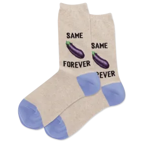 "Same Eggplant Forever" Cotton Dress Crew Socks by Hot Sox