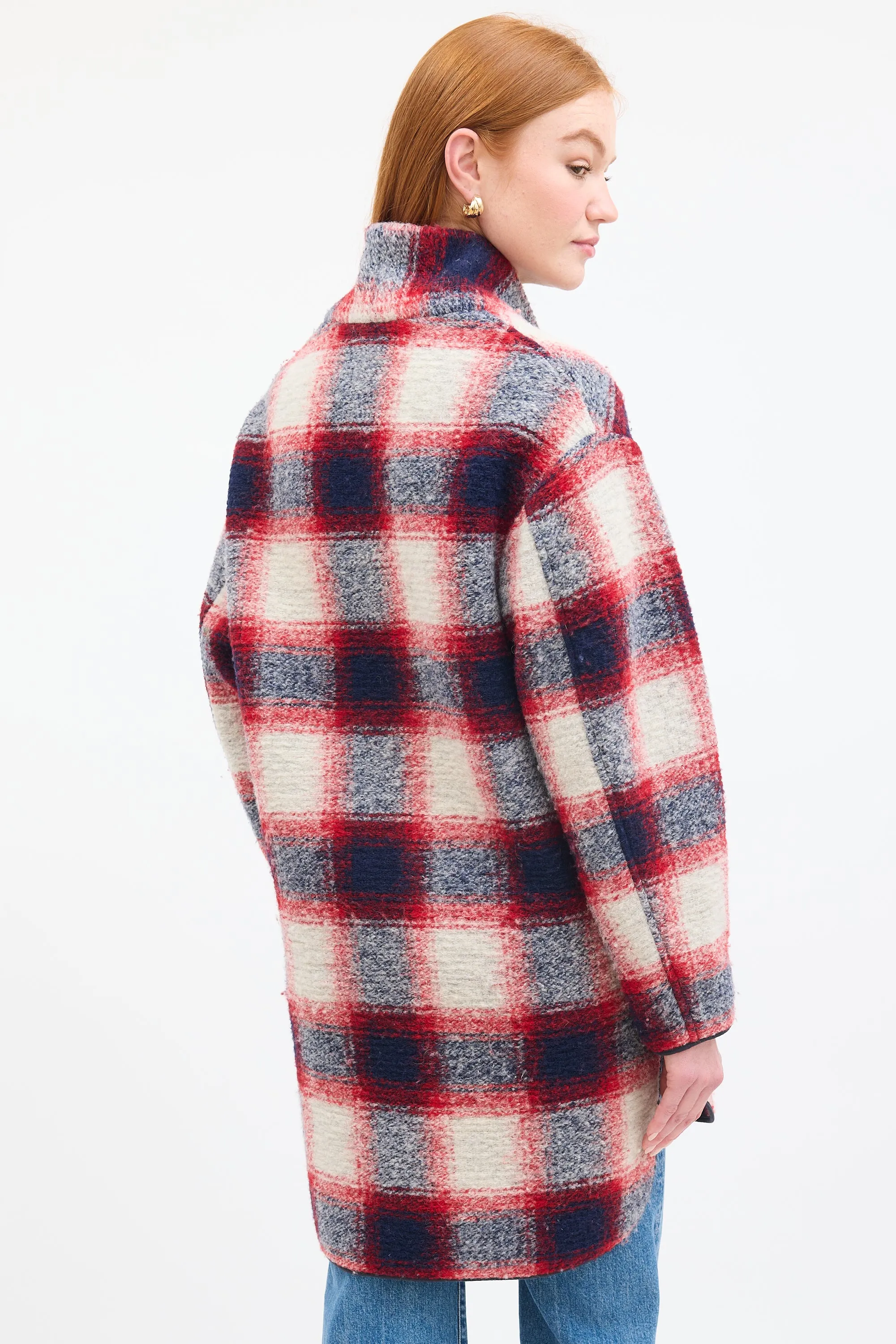 Red & Multi Wool Checkered  Coat