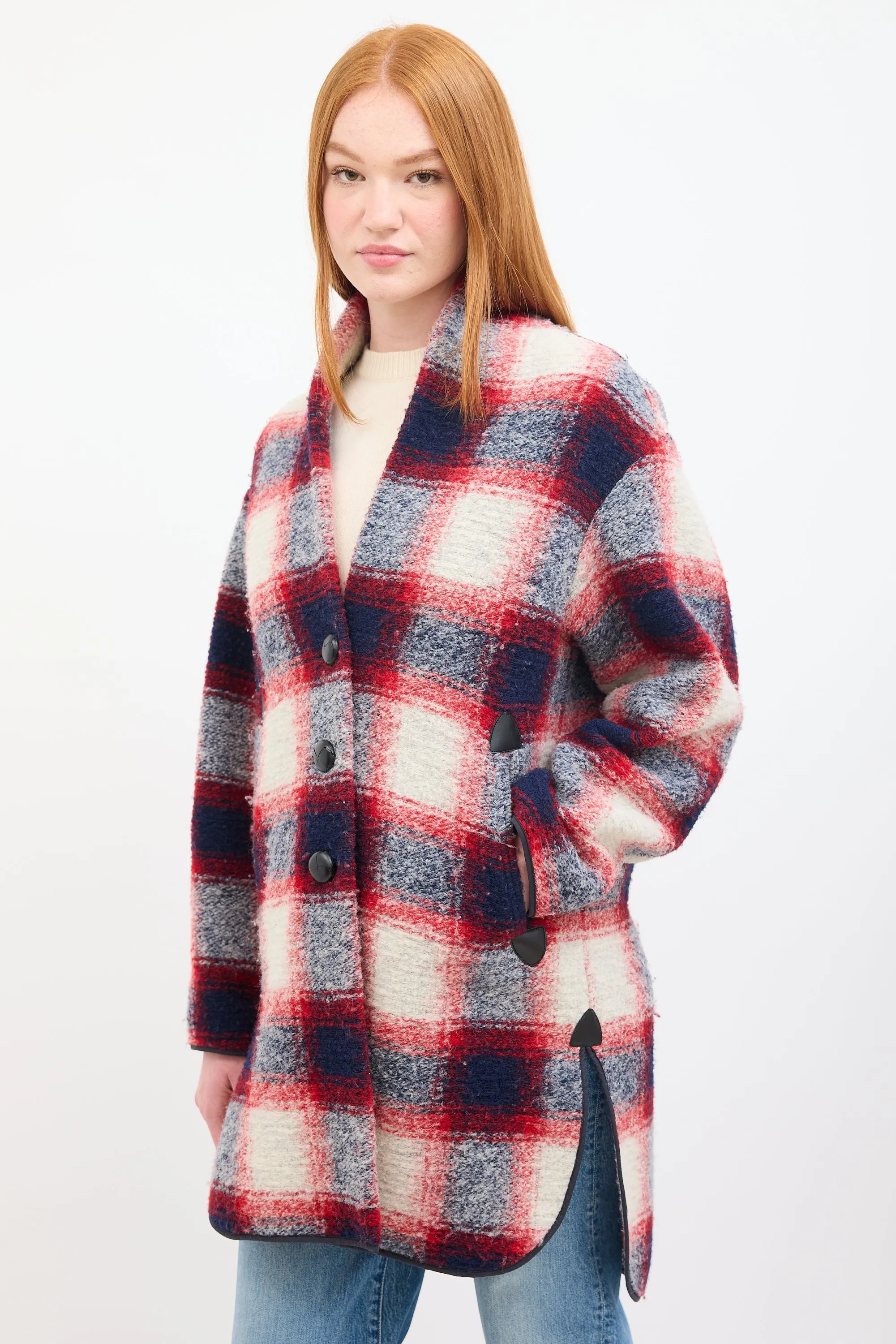 Red & Multi Wool Checkered  Coat