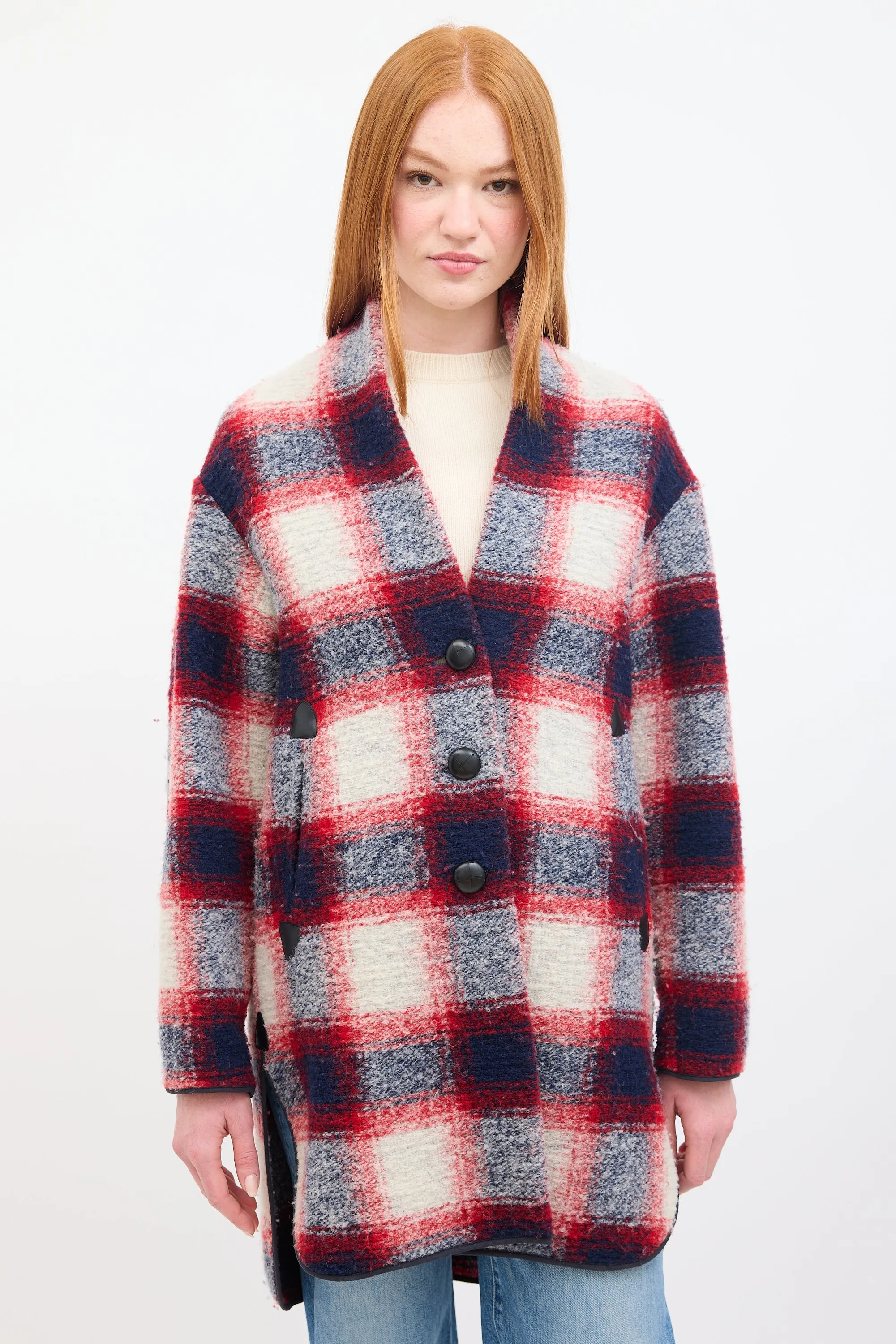 Red & Multi Wool Checkered  Coat