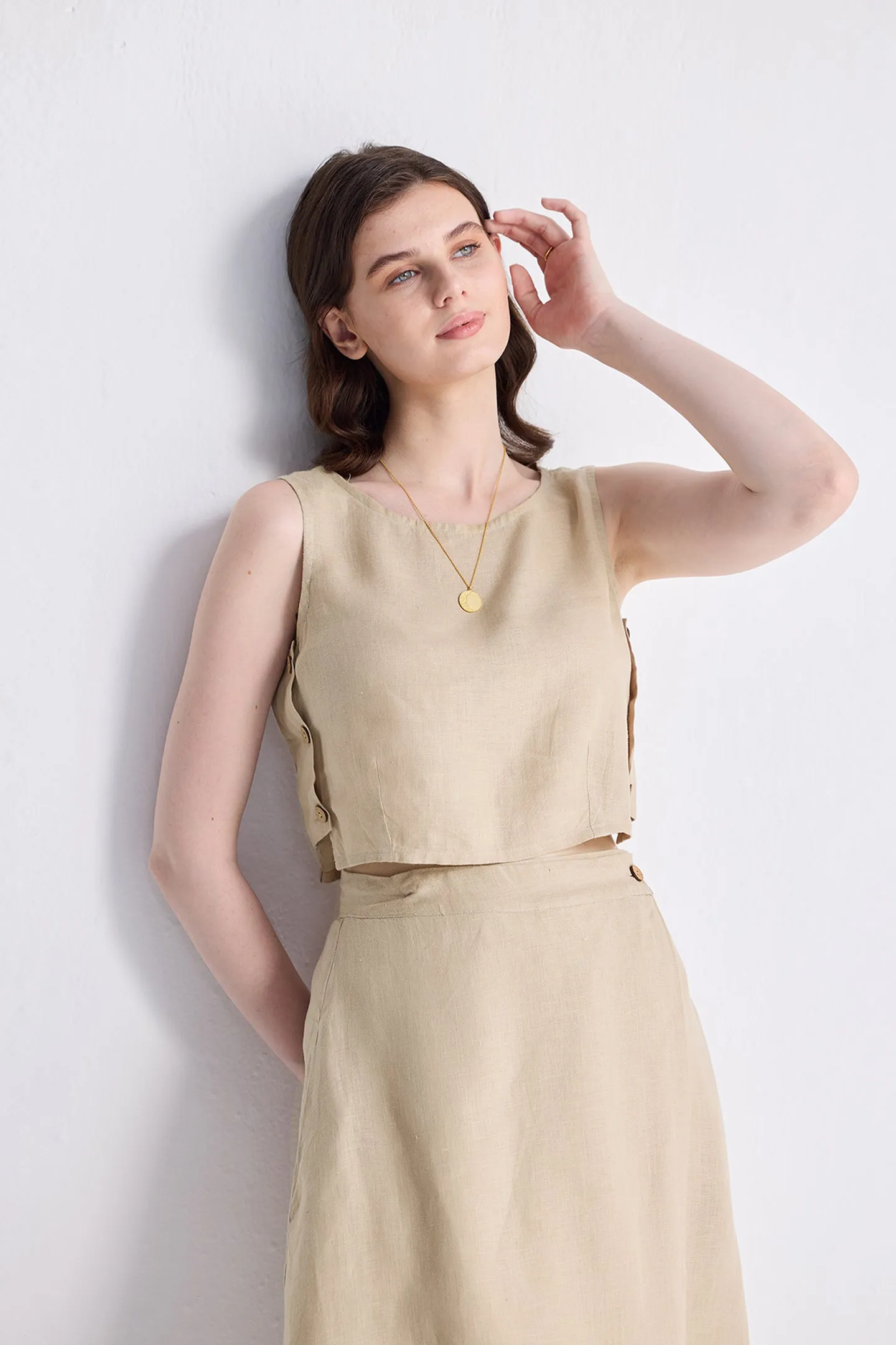 Reistor Overlap Midi Skirt in Neutral Beige | NEW COLLECTION