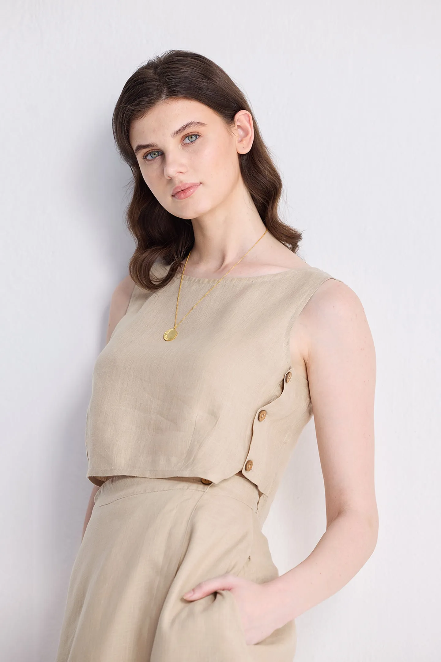 Reistor Overlap Midi Skirt in Neutral Beige | NEW COLLECTION