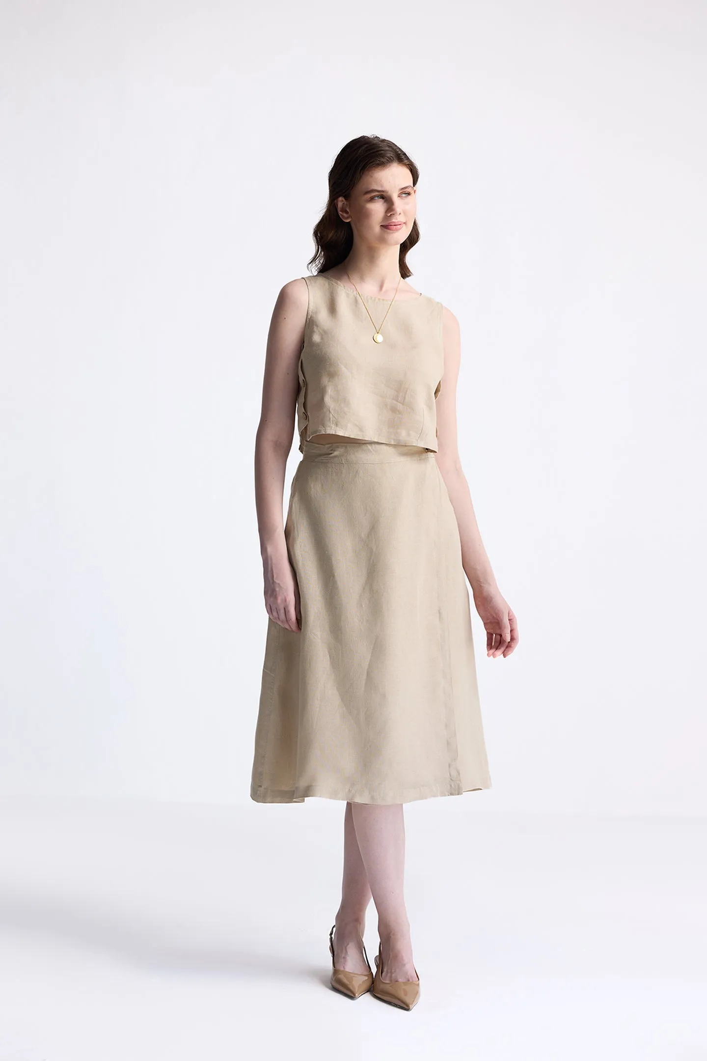 Reistor Overlap Midi Skirt in Neutral Beige | NEW COLLECTION