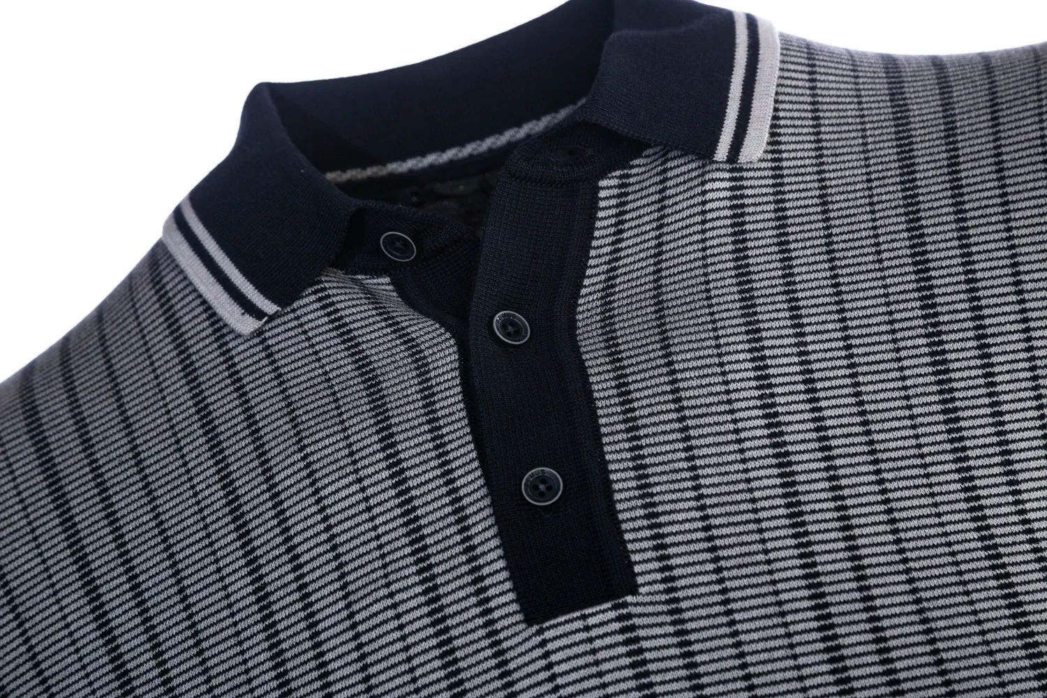 Remus Uomo Abstract Stripe Front Knitted Polo Shirt in Navy & Grey