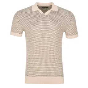 Remus Uomo Open Knitted Polo Shirt in Beige