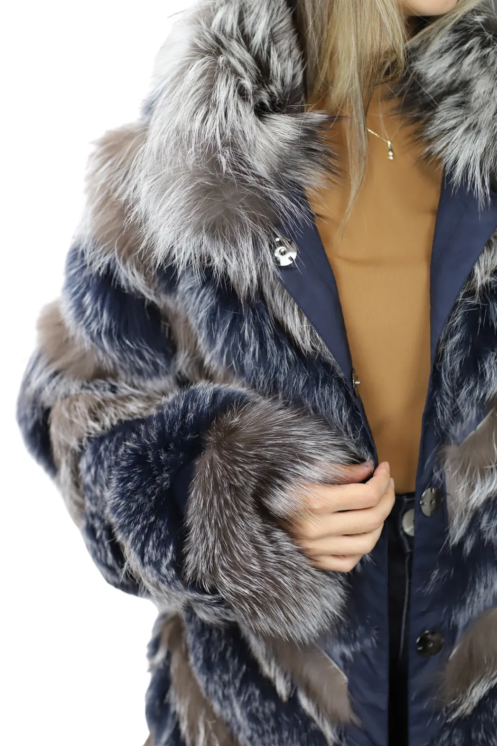 Reversible Silver/Blue Fur Jacket - La Fiorentina