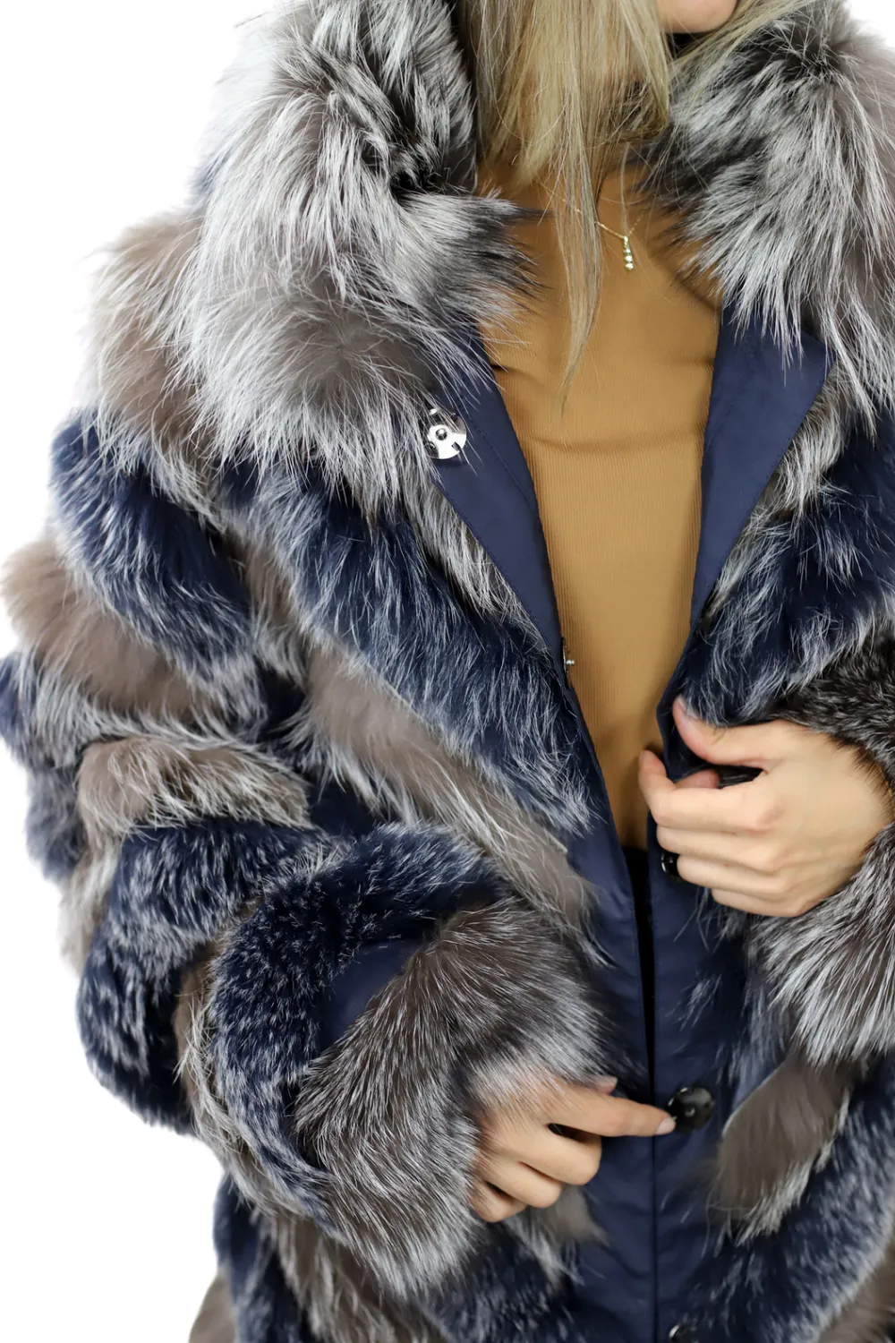 Reversible Silver/Blue Fur Jacket - La Fiorentina