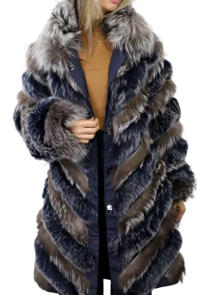 Reversible Silver/Blue Fur Jacket - La Fiorentina