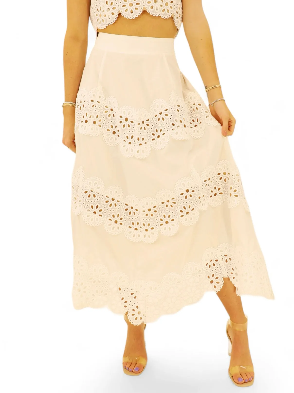 Rhodes Eyelet Midi Skirt