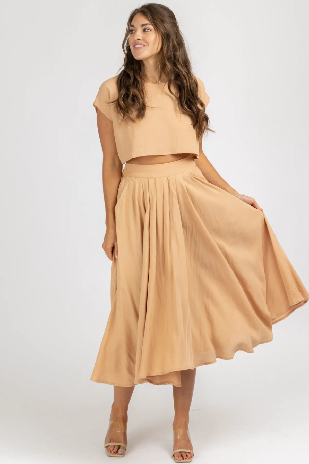 RICH TAUPE LINENLIKE CROP   MIDI SET