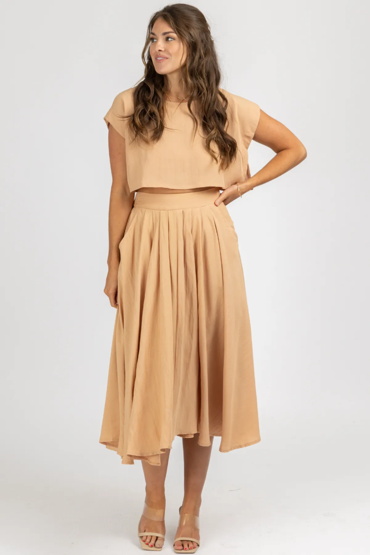 RICH TAUPE LINENLIKE CROP   MIDI SET